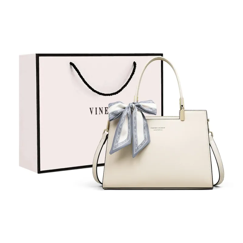 VINEY Cow Leather Handbag, Shoulder Bag, Crossbody Bag Tubas Women's Ecru-0