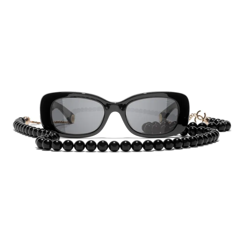 CHANEL Acetate Rectangular Sunglasses Unisex Black-1