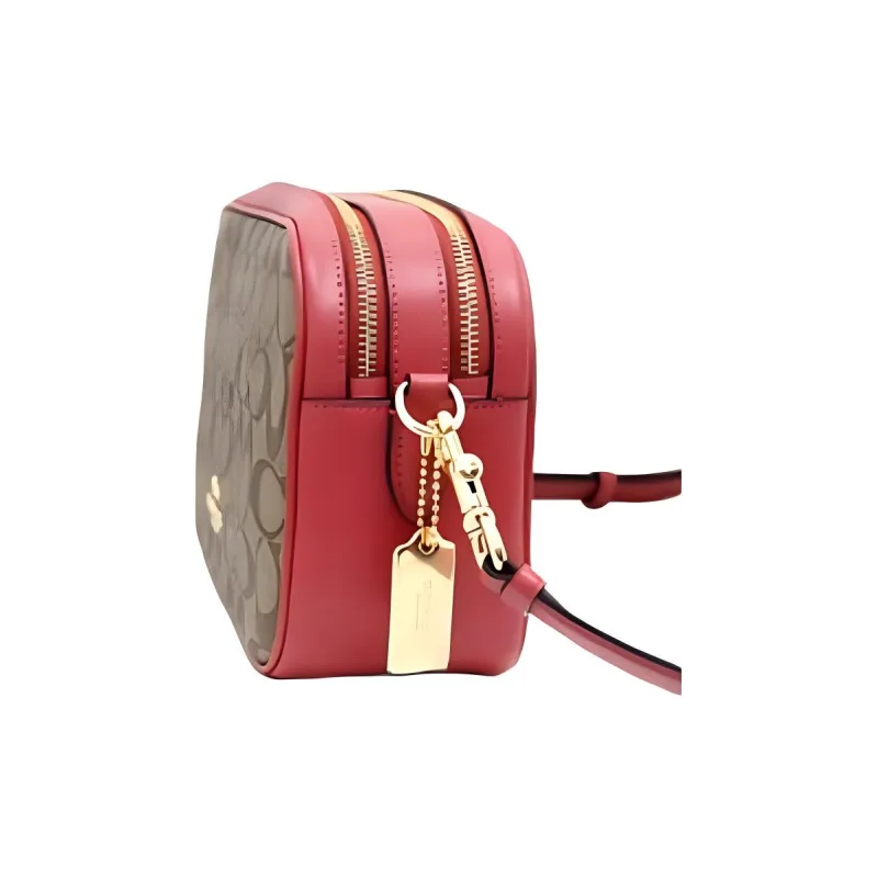COACH Jes Canvas With Leather Shoulder Bag Crossbody Bag Medium Size Women's Khaki & Pink-3