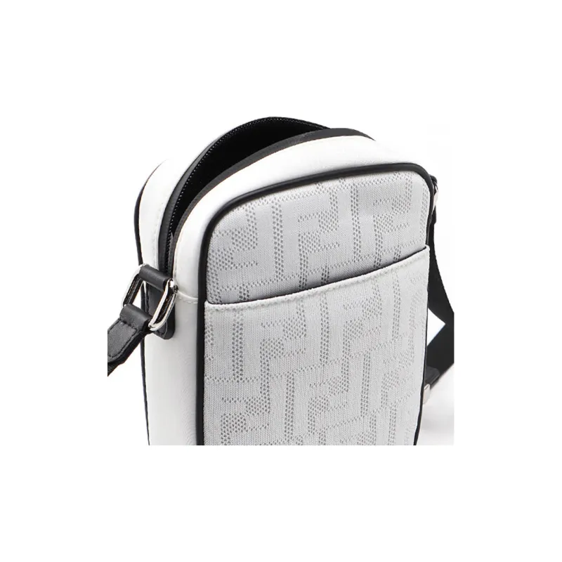 FENDI Mesh Canvas With Leather Messenger Bag Camera Bag Shoulder Bag Crossbody Bag Men's White/Black-3