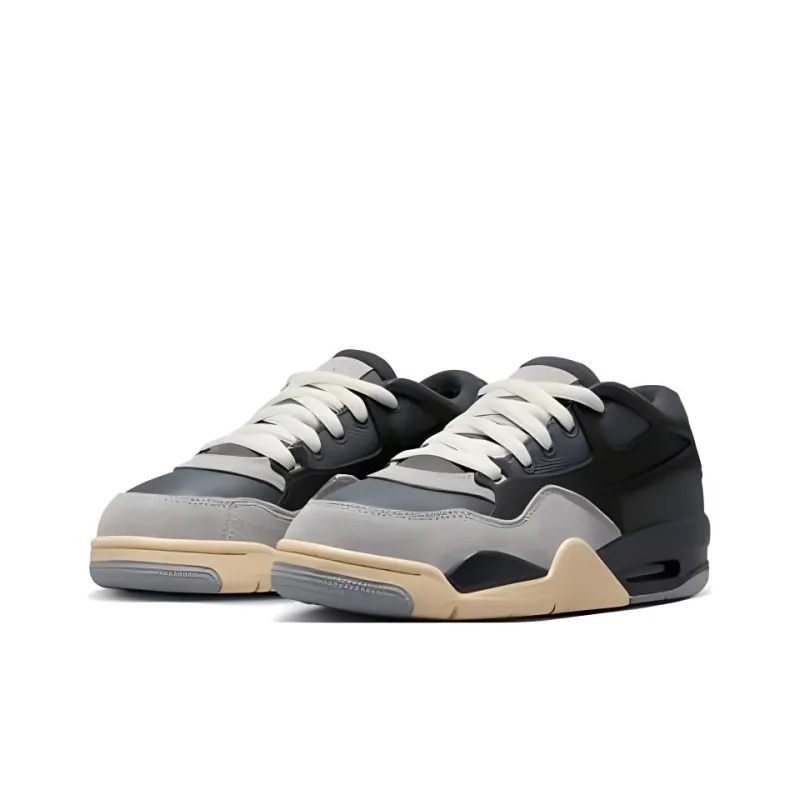 Jordan Air Jordan 4 Slip Resistant Shock Absorbers Mid Top Children's Basketball Shoes Black Gray Unisex-2