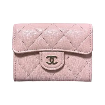 CHANEL Classic Flap CF Embossed Calfskin & Metal Flap Bag Coin Purse Wallet Women's Cherry Blossom Pink