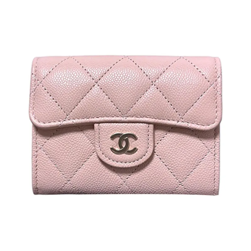 CHANEL Classic Flap CF Embossed Litchi Grain Calfskin & Metal Flap Bag Coin Purse Wallet Women's Cherry Blossom Pink-0