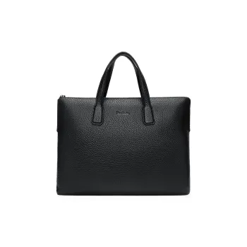 PIERRE CARDIN Top Grain Cow Leather Business Versatile Portable Computer Briefcase Regular Men's Black