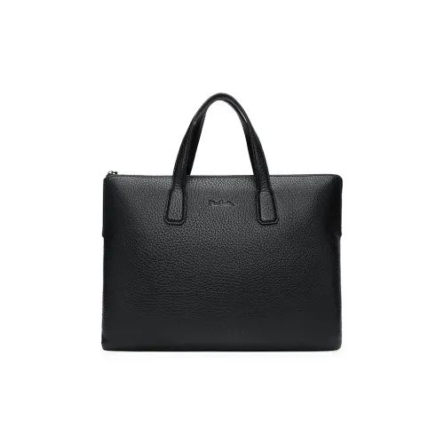 PIERRE CARDIN Top Grain Cow Leather Business Versatile Portable Computer Briefcase Regular Men's Black