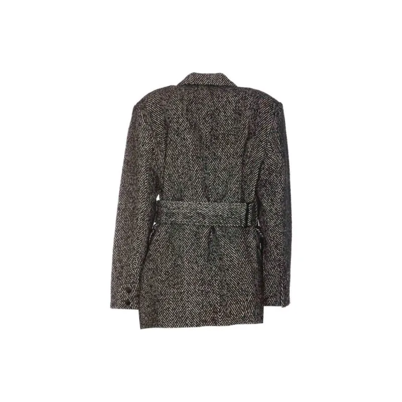 GANNI Herringbone Belted Blazer-1