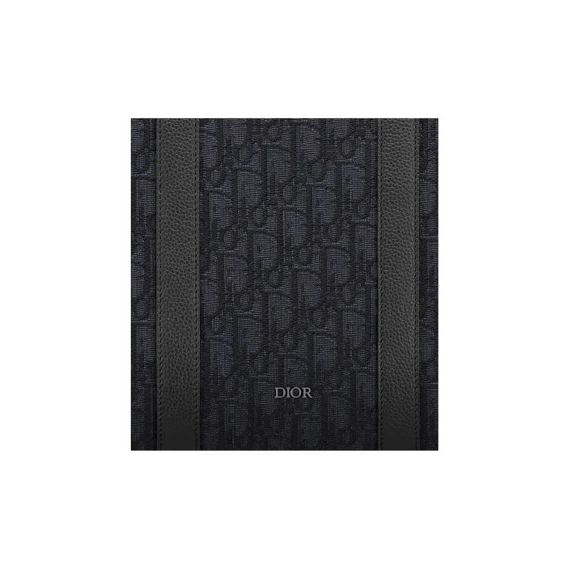DIOR Oblique Print Grained Cow Leather Shoulder Bag Crossbody Bag Handbag Men's Black-5