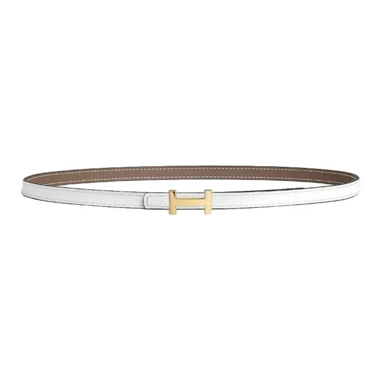 HERMES Metal Leather Belts Women's Taupe/White Width 1.3CM-1