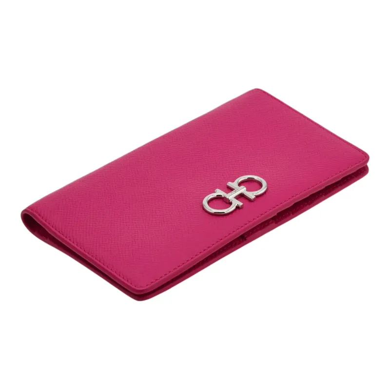 FERRAGAMO GANCINI Hammered Texture Calfskin Wallet Women's Rose Pink-1