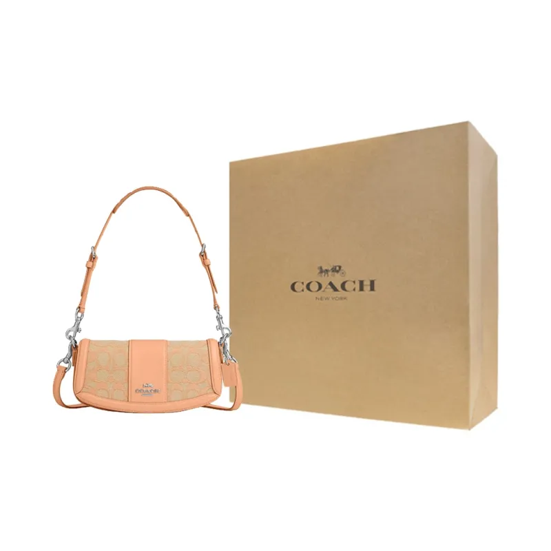 COACH Cow Leather With Textile Shoulder Bag Small Size Unisex SV/Faded Rouge Pink-6