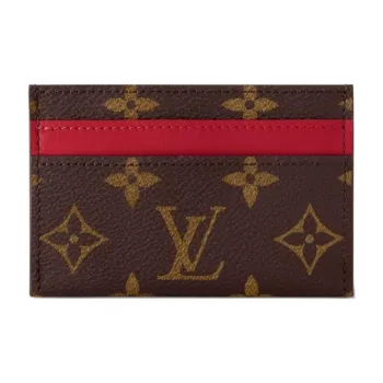 LOUIS VUITTON Leather Card Holder Regular Unisex Red & Brown