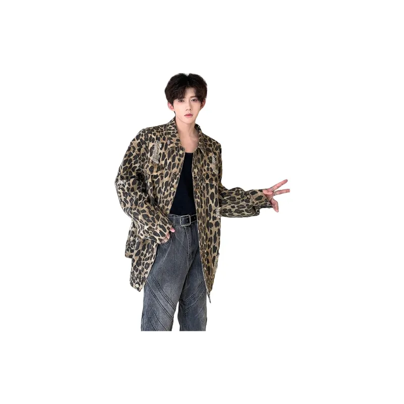 KOKO BASE Denim Jacket Unisex Leopard Print-6