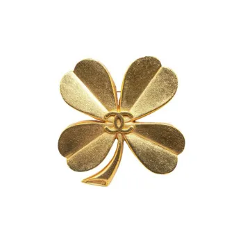 CHANEL 1993 Plated Cc Clover Costume Brooch