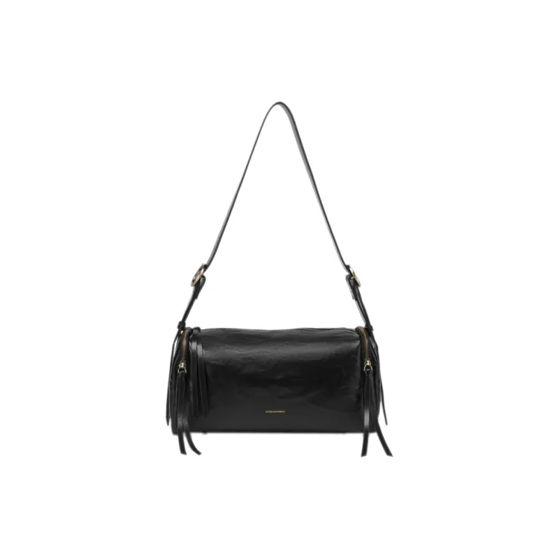 Tanita West Cow Leather Shoulder Bag Medium Size Women's Black-0