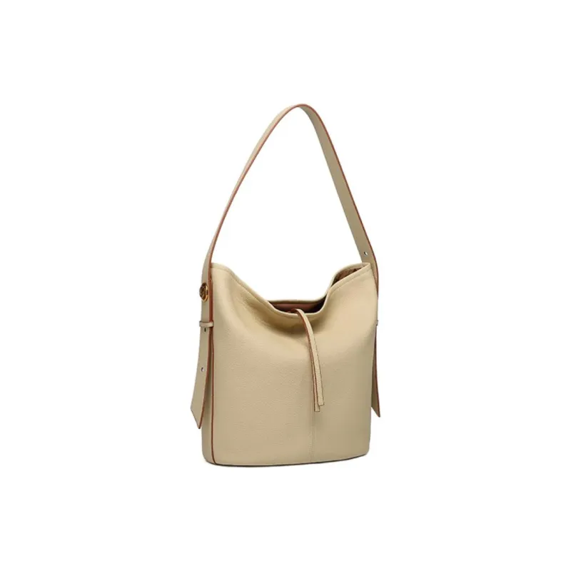 GELANNI Cow Leather Shoulder Bag Women's Ecru/Black/Gray-3