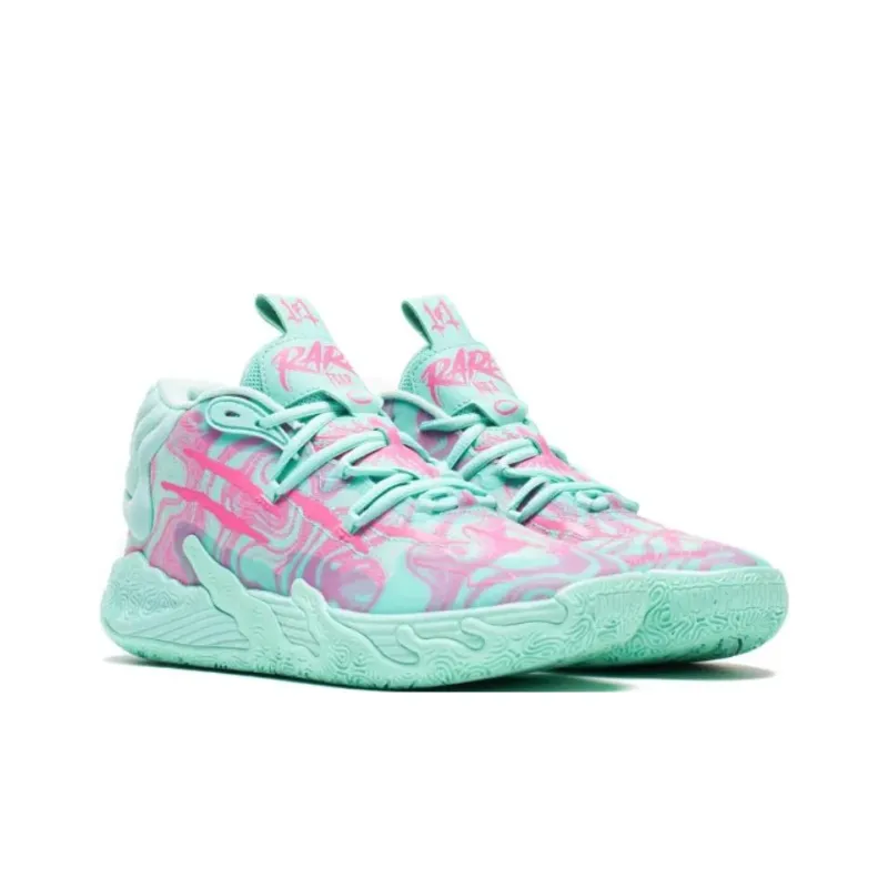 PUMA MB.03 Anti Slip Wear Resistant Mid Top Children's Basketball Shoes Green Teenagers-3
