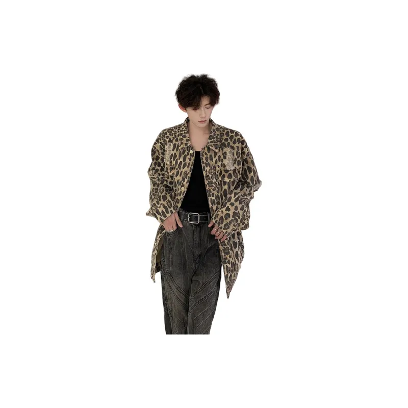 KOKO BASE Denim Jacket Unisex Leopard Print-1