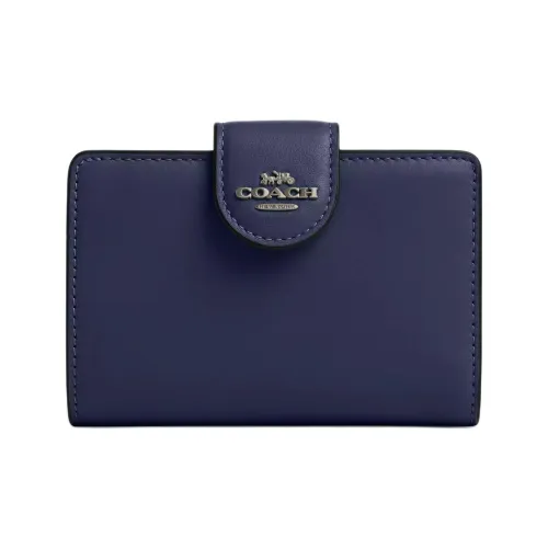 COACH Corner Zip Calfskin Wallet Medium Size Women's Pure Marine Blue