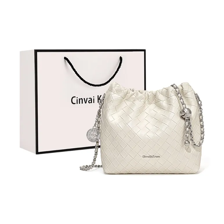Simvay Clos Cow Leather With Synthetic Leather Bucket Bags Shoulder Bags Small Size Women's Black/Ecru-5
