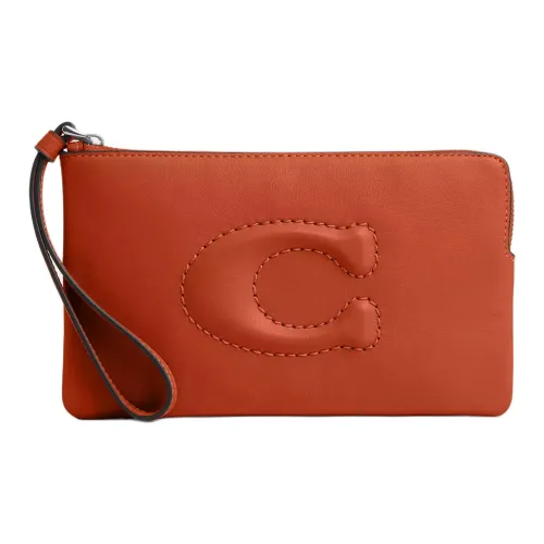 COACH jackets Smooth Leather Clutch Small Size Women's Dark Orange