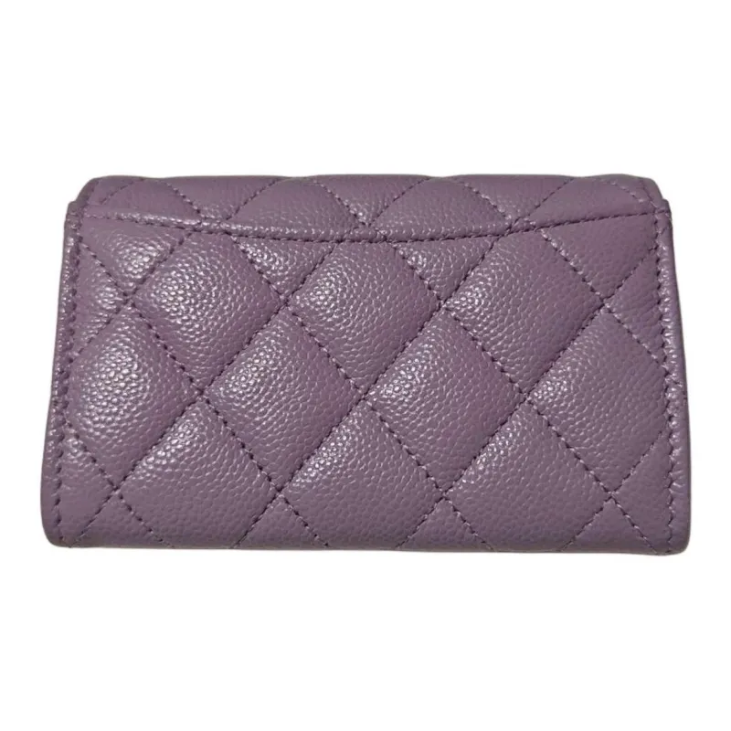 CHANEL Shiny Grain Embossed Litchi Grain Cow Leather Card Holder Card Holder Women's StellaLou Purple-1