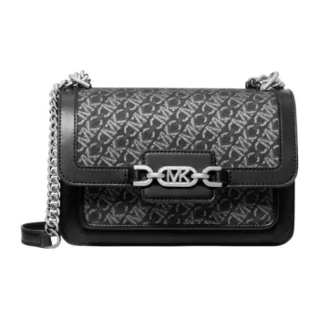 MICHAEL KORS Grayson Artificial Leather Shoulder Bag, Crossbody Bag Large Size Women's Black & Silver