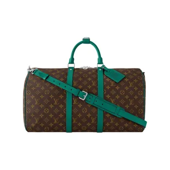 LOUIS VUITTON Leather Trim One Shoulder Crossbody Portable Travel Bag Men's Green & Brown