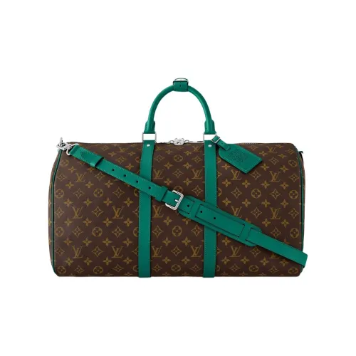 LOUIS VUITTON Leather Trim One Shoulder Crossbody Portable Travel Bag Men's Green & Brown