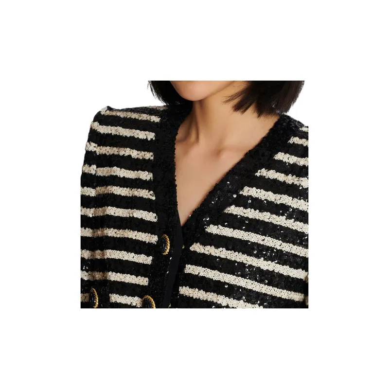 BALMAIN Striped Sequinned Cropped Jacket-6