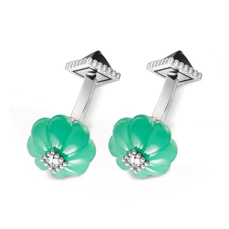 CARTIER White Gold Rhodium-Plated Green Chalcedony Onyx Diamond Cufflinks Women's Green-1