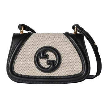 GUCCI Cotton Linen Blend Canvas With Leather Trim Crossbody Bag Shoulder Bag Mini Women's Black