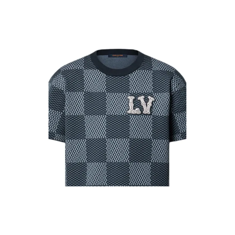 LOUIS VUITTON Damier Short Sleeved Crewneck With Lv Crystal Patch-5