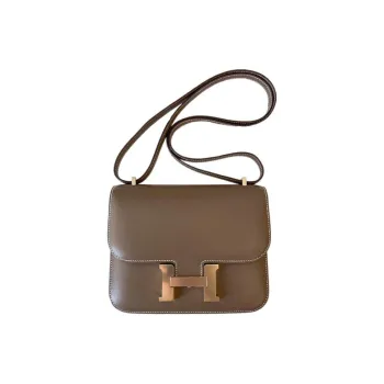 HERMES Constance Matte Finish Box Leather Shoulder Bag Crossbody Bag Women's Elephant Gray