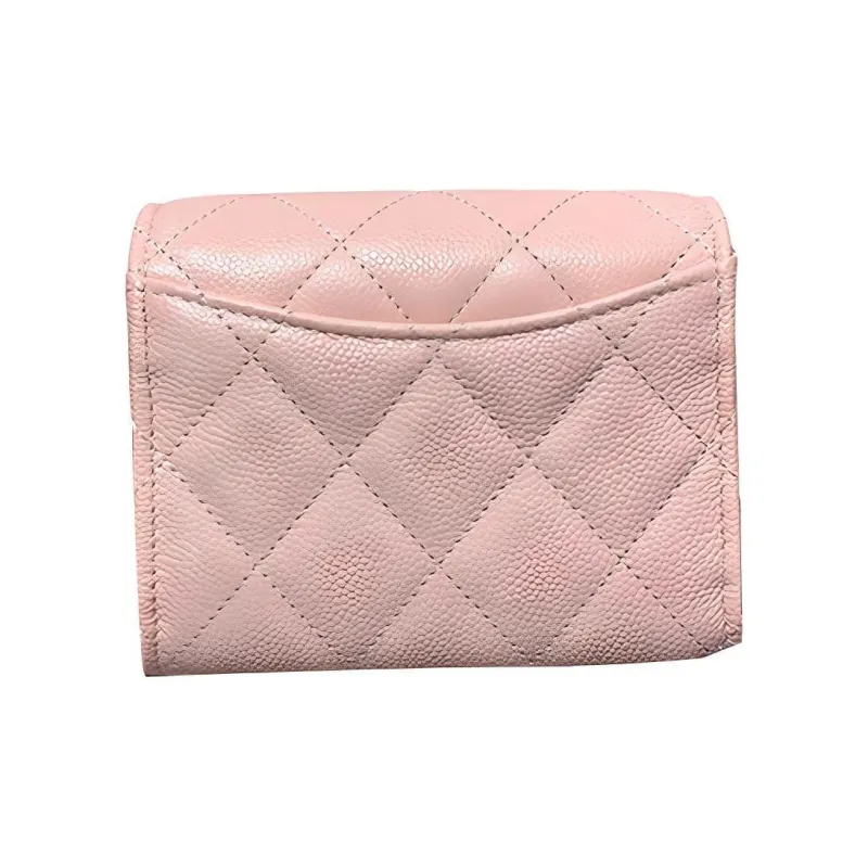 CHANEL Classic Flap CF Embossed Litchi Grain Calfskin & Metal Flap Bag Coin Purse Wallet Women's Cherry Blossom Pink-1