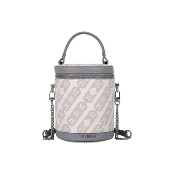 DANNYBEARJEANS Synthetic Leather, Textile Mosaic Bucket Bag, Crossbody Handbag Medium Size Women's Ecru & Light Blue