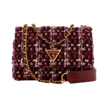 GUESS Fabric Shoulder Bag Medium Size Women's Burgundy Plaid