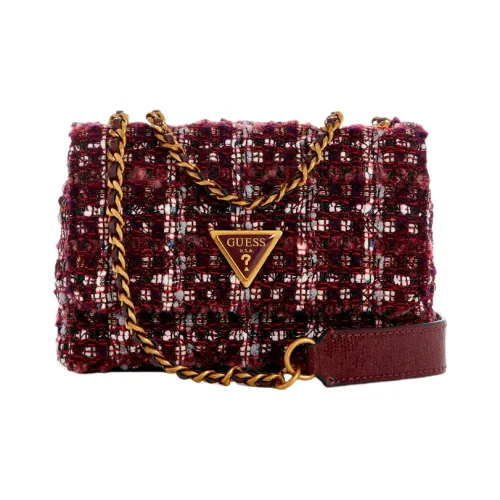 GUESS Fabric Shoulder Bag Medium Size Women's Burgundy Plaid