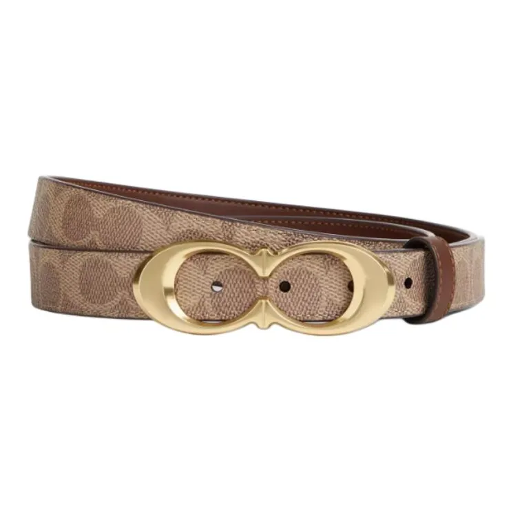 COACH Coated Canvas Calfskin Leather Belts Unisex Gold/Tan/Brown Width  2.5cm-1