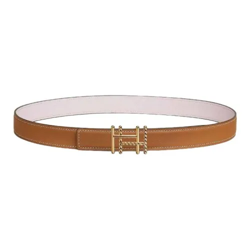 HERMES Calfskin Metal Gold-Plated Leather Belts Unisex Brown/Light Purple Width 2.4CM