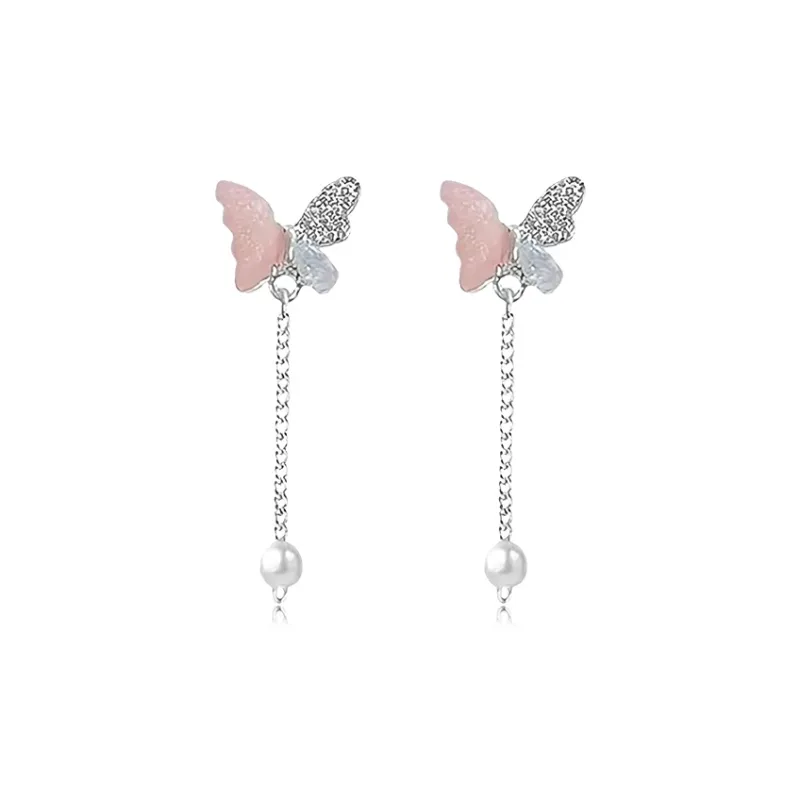 WANLIACC Alloy Pink Butterfly Stud Earrings Women's-3