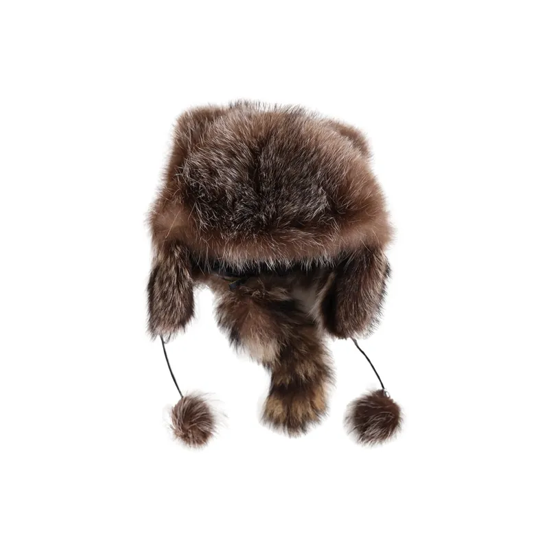Lagur Raccoon Dog Fur Raccoon Hat Women's Solid Color-0