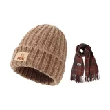 Khaki Hats & Caps+Brown Scarf
