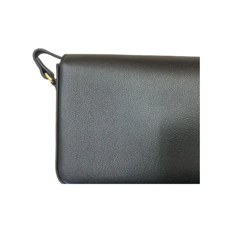 Burberry Leather Paneled Canvas Shoulder Bag Crossbody Bag Women's Black-10