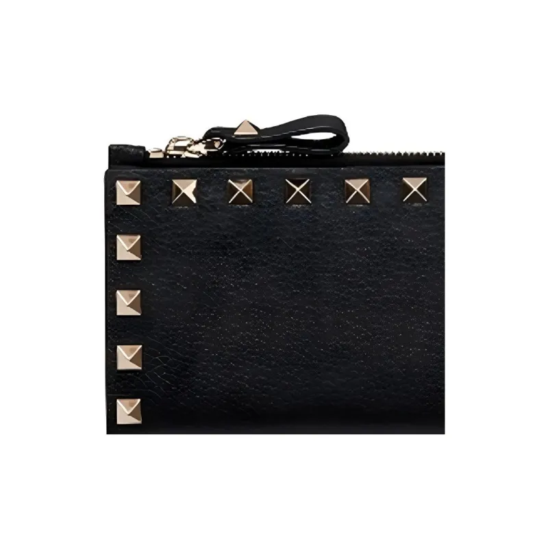 Valentino Rockstud Grained Calfskin Coin Card Holder Women's Black-2