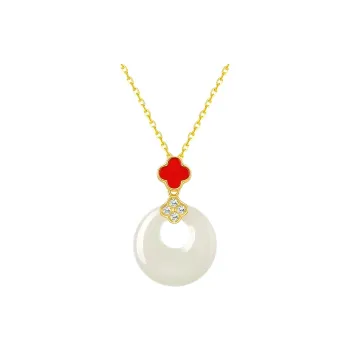 Artisan Lock Heart Jade Hetian Jade Necklaces Pale Greenish White Jade Women's