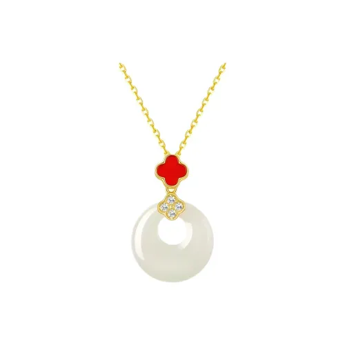Artisan Lock Heart Jade Hetian Jade Necklaces Pale Greenish White Jade Women's