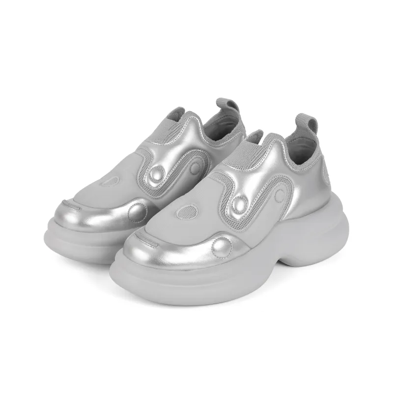 ZERO COSMOS Cushioned Wear Resistant Height Increasing Low Top Chunky Sneakers Unisex Silver-1