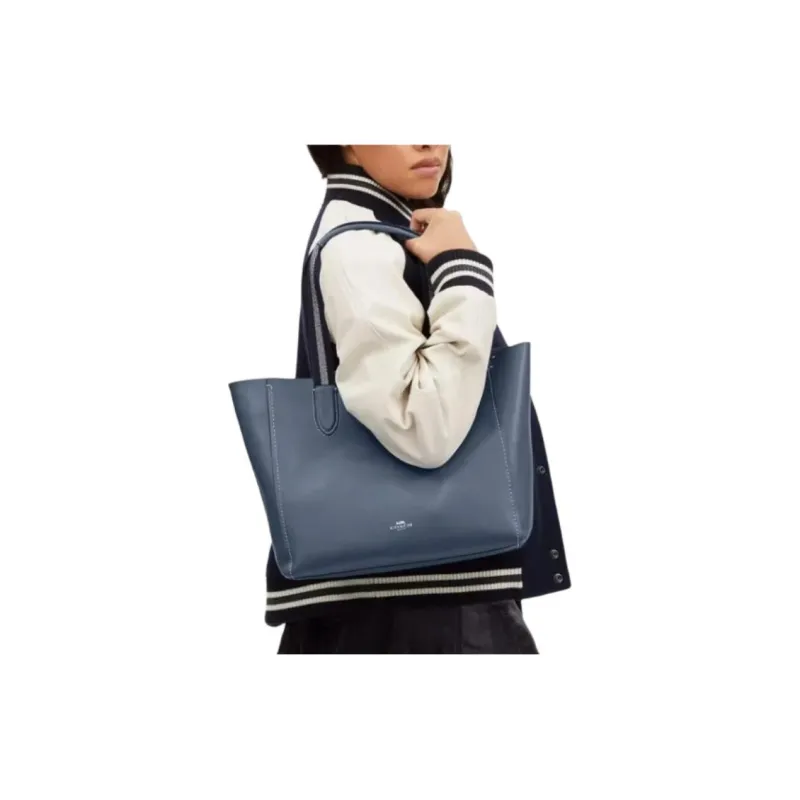 COACH Derby Leather Tote Bag Shopping Bag Handbag Large Size Women's Silver & Light Mist-4