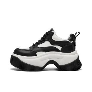 CHERYKALLY Anti Slip And Wear Resistant Height Increasing Coverage Low Top Chunky Sneakers Women's White Black
