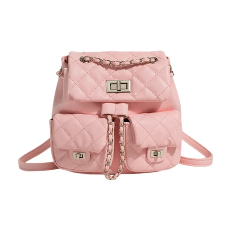 MARKANGARO PU Backpacks Medium Size Women's White Black Pink-13